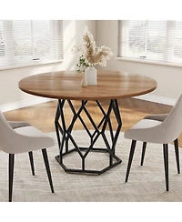 homfan 47 Inch Round Dining Table for 4-6, Industrial Farmhouse Table, Sturdy Metal Base, Rustic Wood Circle Top, Great Restaurants or Home