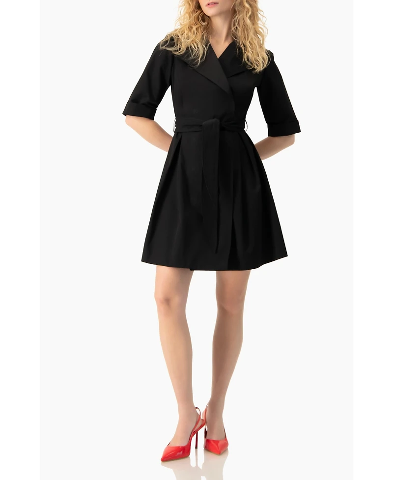 Ivonne Women's Belted Collared Short-Sleeve Shirt Mini Dress