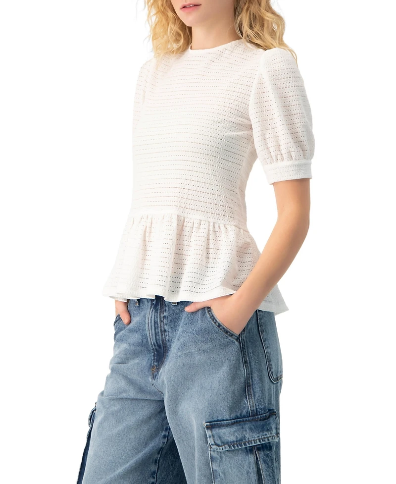 Ivonne Women's Tonal Stripe Textured See-Through Peplum Short-Sleeve Blouse