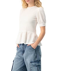 Ivonne Women's Tonal Stripe Textured See-Through Peplum Short-Sleeve Blouse