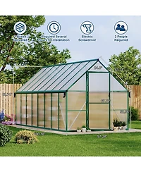 gaomon Heavy Duty 8x16Feet Aluminum Polycarbonate Walk-In Greenhouse Roof Vent, Lockable Door, All Weather Gardening Tent for Backyard, Patio, Garden