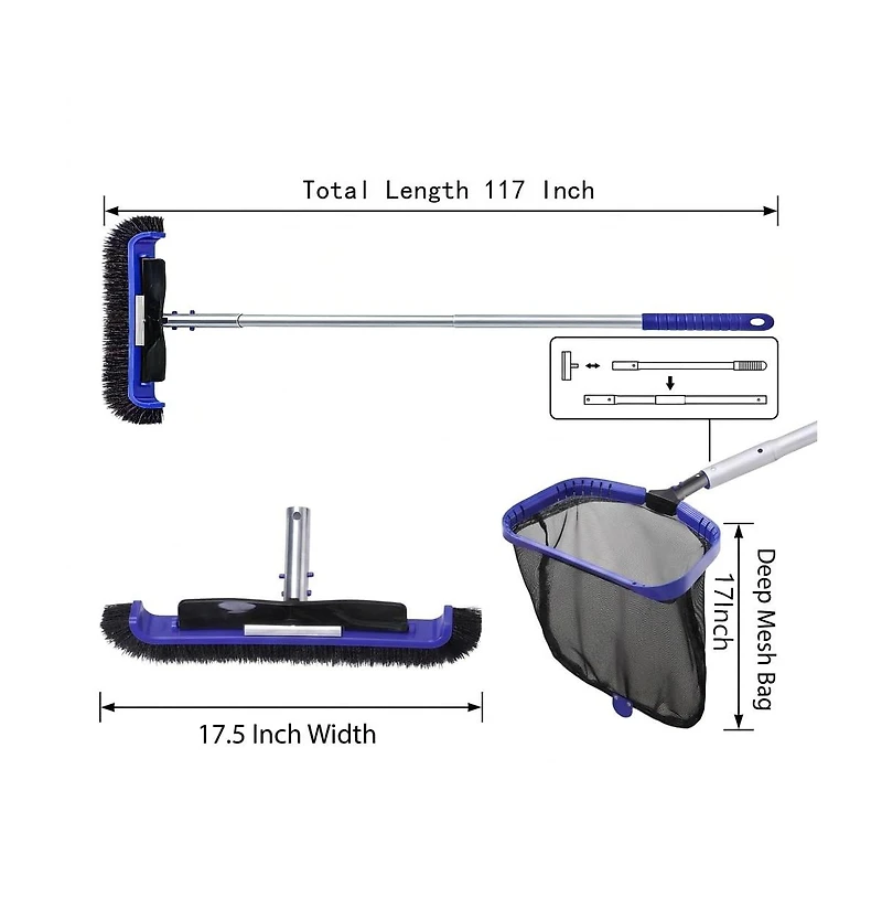 Xdovet Pool Cleaning Kit Leaf Skimmer Brush Pole Set