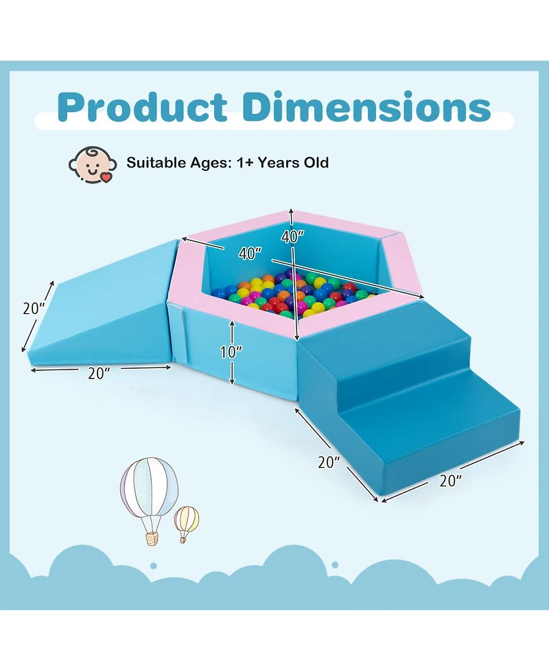 Slickblue Toddler 3 Piece Baby Foam Climbing Blocks Set with 100 Ocean Balls for Climb and Crawl