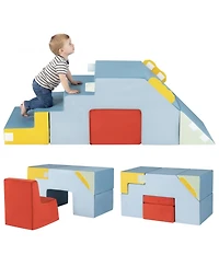 Slickblue Toddler Children's Foam Play Block Set with Velvet Covers, Table and Chair Design