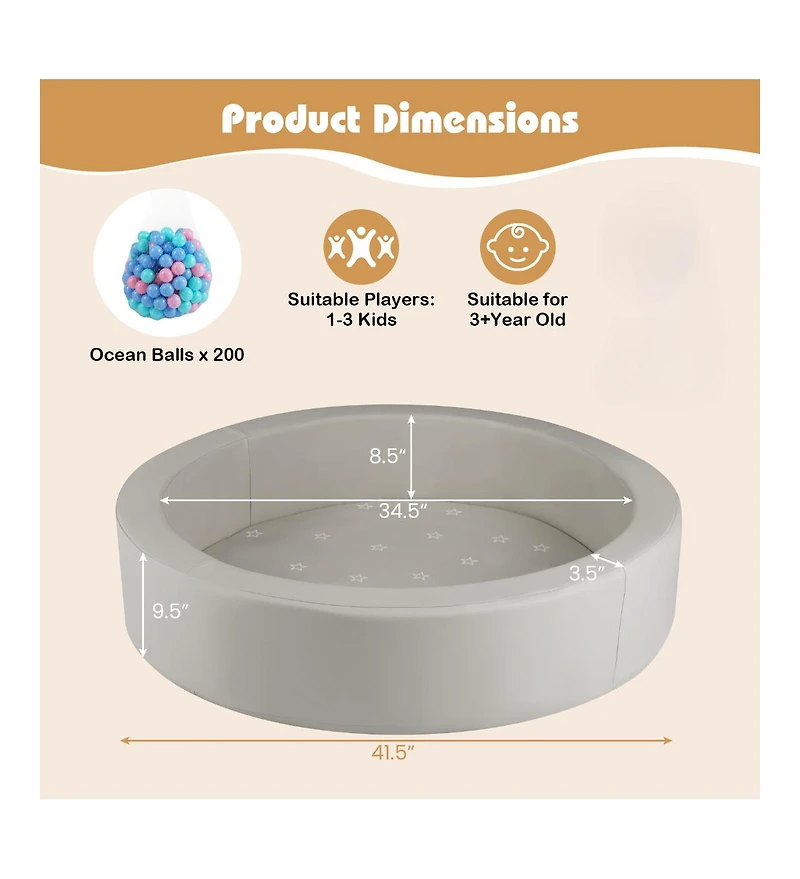 Slickblue Toddler Soft Round Ball Pit with Removable Washable Pu Cover