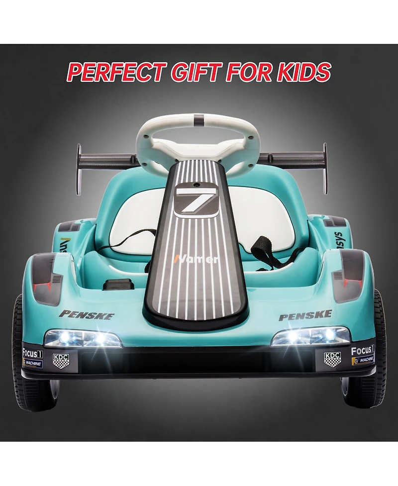 homfan Electric Go Kart Ride-On Racing Car, Dual Motors, Remote Control, Safety Belt, Led Headlights, Music, Standard Test Method Certified