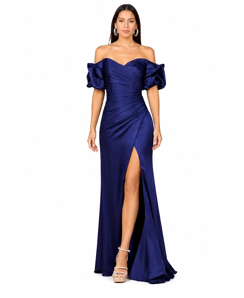 Lara Women's Off Shoulder Satin Dress with Slit