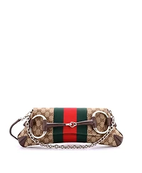 Pre-Owned Gucci Medium Horsebit Nm Web Chain Clutch Gg Canvas