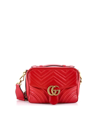 Pre-Owned Gucci Small Gg Marmont Zip Around Camera Bag Matelasse Leather