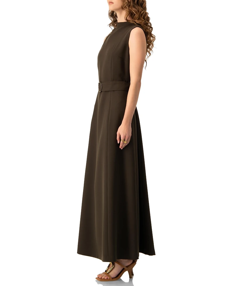 Ivonne Women's Sleeveless Belted A-Line Maxi Dress with Ring Buckle
