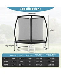 Gymax 10FT Outdoor Trampoline with Safety Enclosure Net Anti-Rust Galvanized Steel Frame