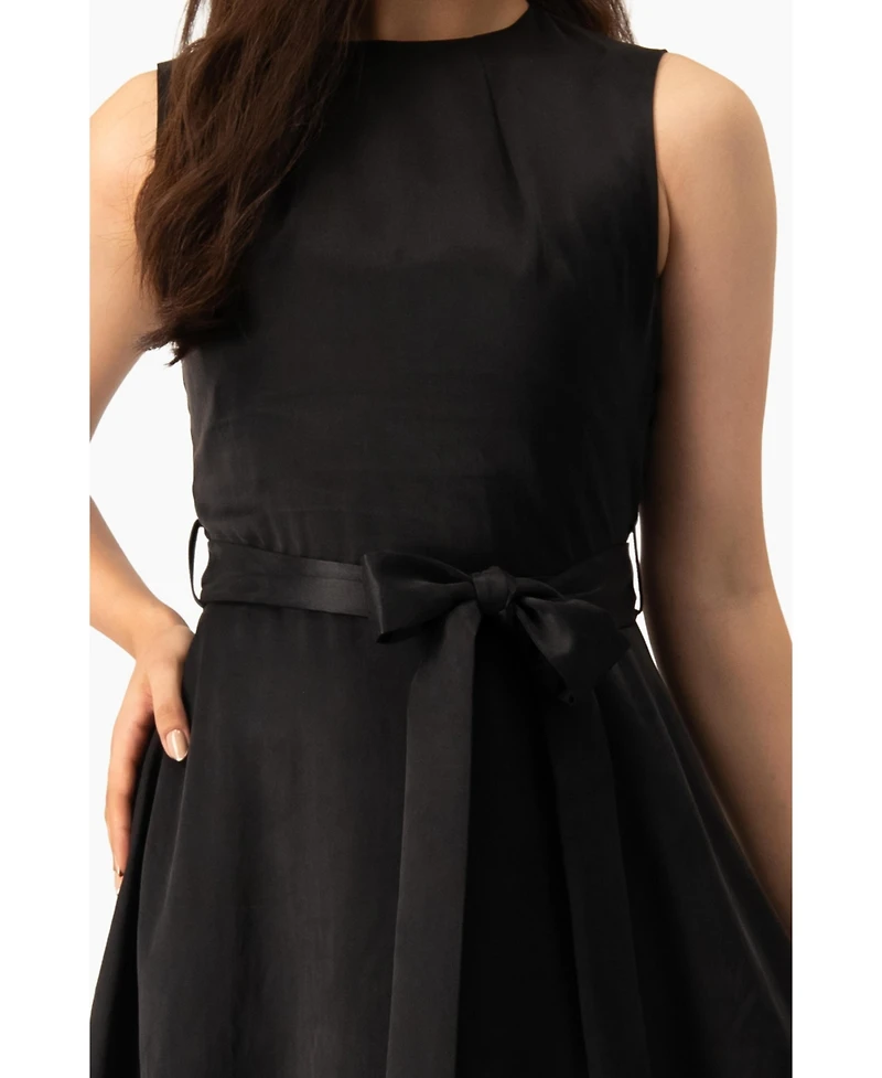 Ivonne Women's Sleeveless Tie-Waist A-Line Midi Fit-and-Flare Dress with Sash Belt
