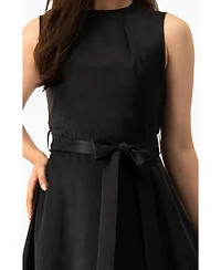 Ivonne Women's Sleeveless Tie-Waist A-Line Midi Fit-and-Flare Dress with Sash Belt