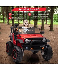 homfan 24v 2 Seater Electric Ride On Truck, 4 Wheel Battery Powered Car Toy with Remote Control for Boys and Girls Ages 3 to 8