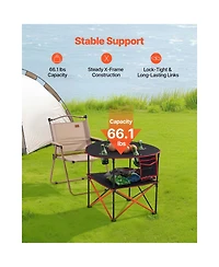 Vevor Folding Portable Camping Table Oxford Outdoor Picnic RoundTable 4 Cup Holders