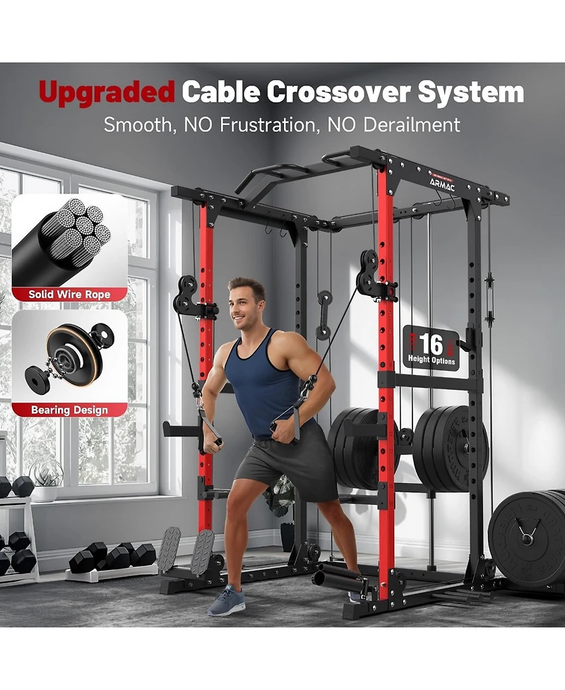 Fed Fitness Power Cage, 1500LBS Multi-Function Power Rack with Dual Cable Crossover System, Weight Cage