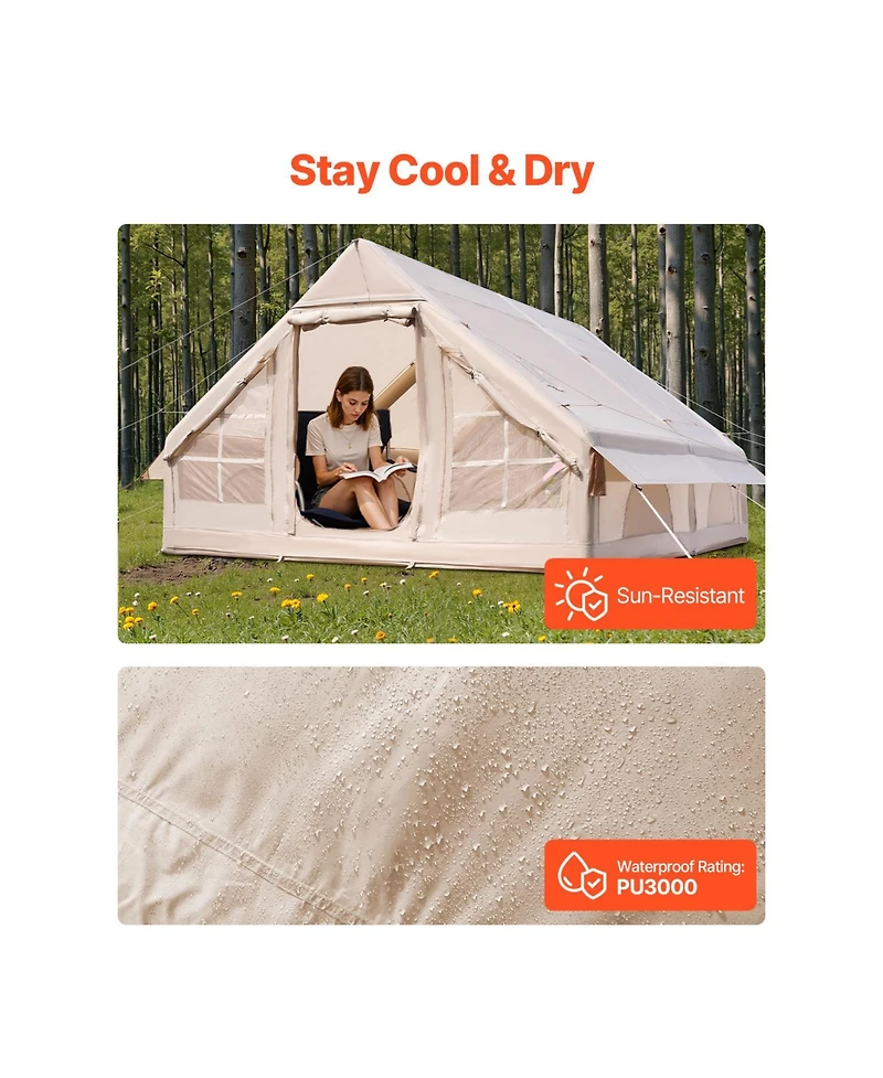 Vevor Inflatable Tent for Camping 5-8 Person Glamping Tent with Pump Easy Set up