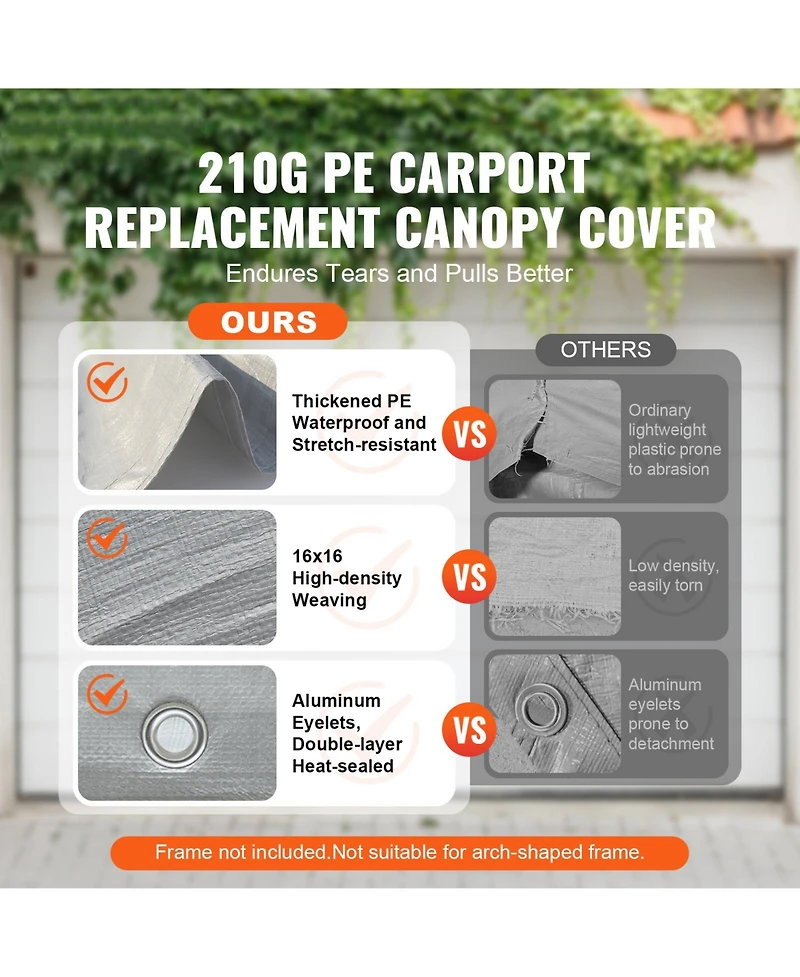 Vevor Carport Replacement Canopy Car Shelter Tent 10x20ft Not Include Frame