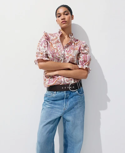 Mango Women's Paisley-Print Ruffled Blouse