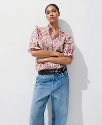 Mango Women's Paisley-Print Ruffled Blouse
