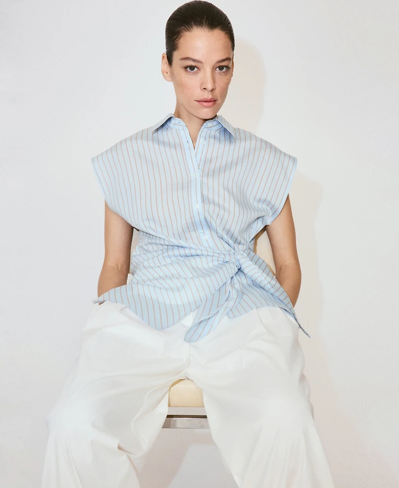 Mango Women's Tie Detail Lyocell Striped Shirt