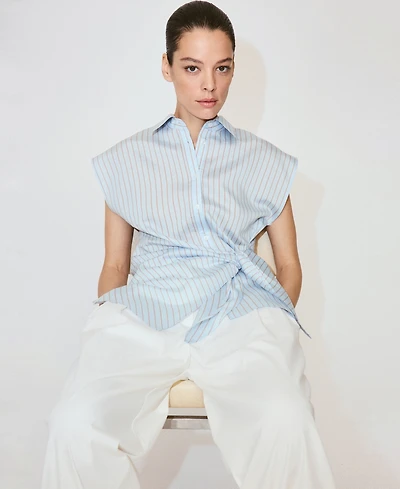 Mango Women's Tie Detail Lyocell Striped Shirt