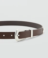 Mango Women's Metal Detail Leather Belt