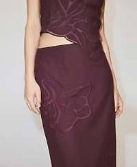 Mango Women's Floral Embroidered Linen Skirt