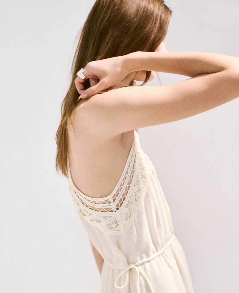 Mango Women's Openwork Embroidery Crinkled Dress
