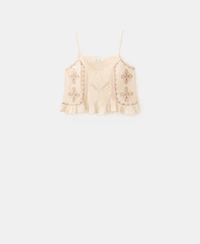 Mango Women's Embroidered Details Crinkled Top