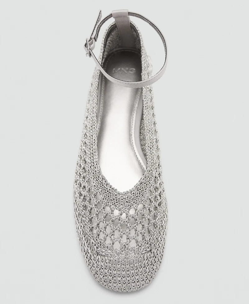 Mango Women's Ankle Strap Crocheted Ballet Flats