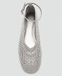 Mango Women's Ankle Strap Crocheted Ballet Flats