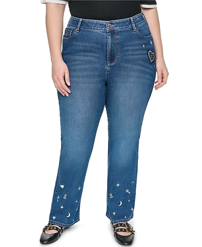 Karl Lagerfeld Paris Plus Embroidered Motif Mid-Rise Bootcut Jeans
