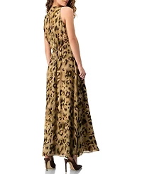 Ivonne Women's Abstract Animal Print Chiffon, Sleeveless Cinched-Waist A-Line Maxi Dress