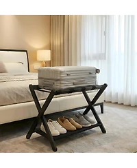 2 Tier Bamboo Shelf, 20 Inch Standing Storage Rack with 150 Lb Capacity for Bedroom, Guest Room, Hotel