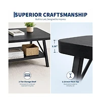 homfan Wood Coffee Table Indoor Outdoor with Iron Legs