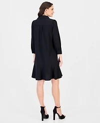 Robbie Bee Petite Scuba Crepe 3/4 Sleeve Ruffled Hem Shirt Dress