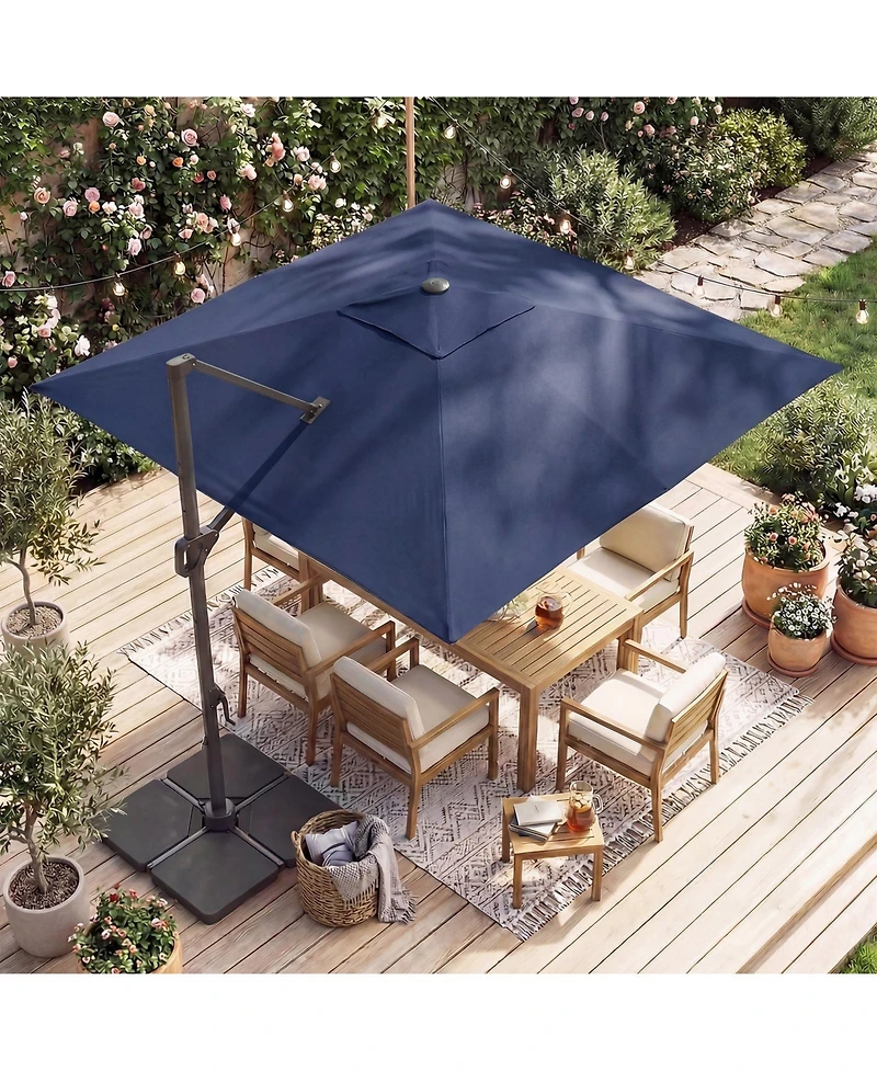 Gymax 10 Feet Cantilever Outdoor Umbrella with 32 Solar Led Lights and 220 Lbs Base