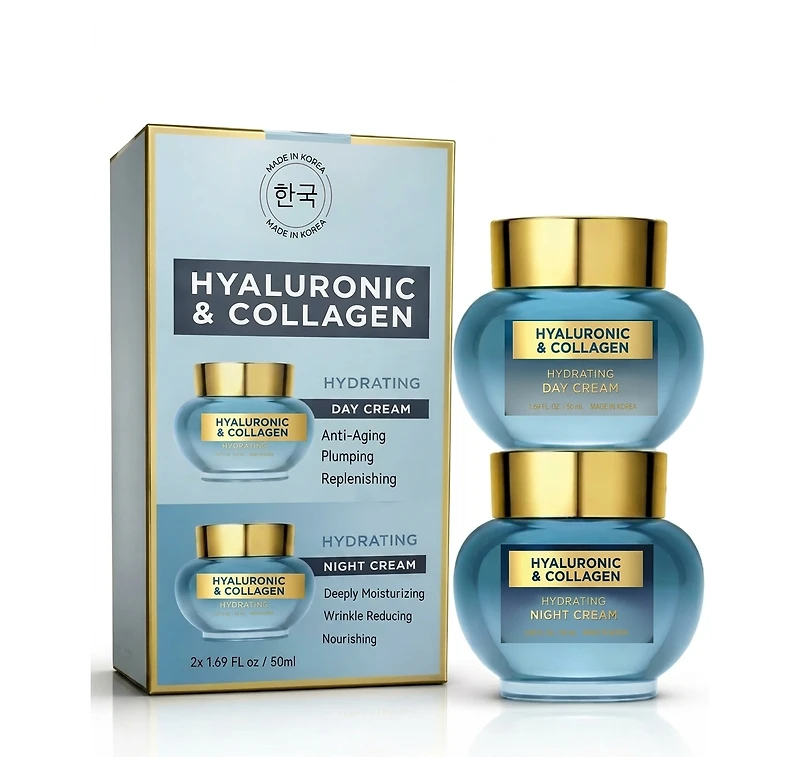 Lovery Korean Skincare Hyaluronic Collagen Day and Night Cream Set -Brightening and Hydration for Face
