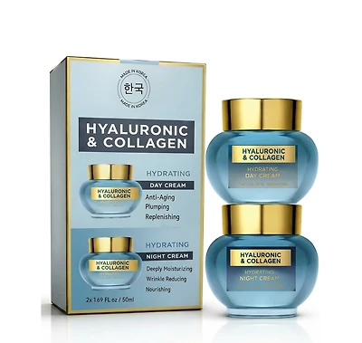 Lovery Korean Skincare Hyaluronic Collagen Day and Night Cream Set -Brightening and Hydration for Face