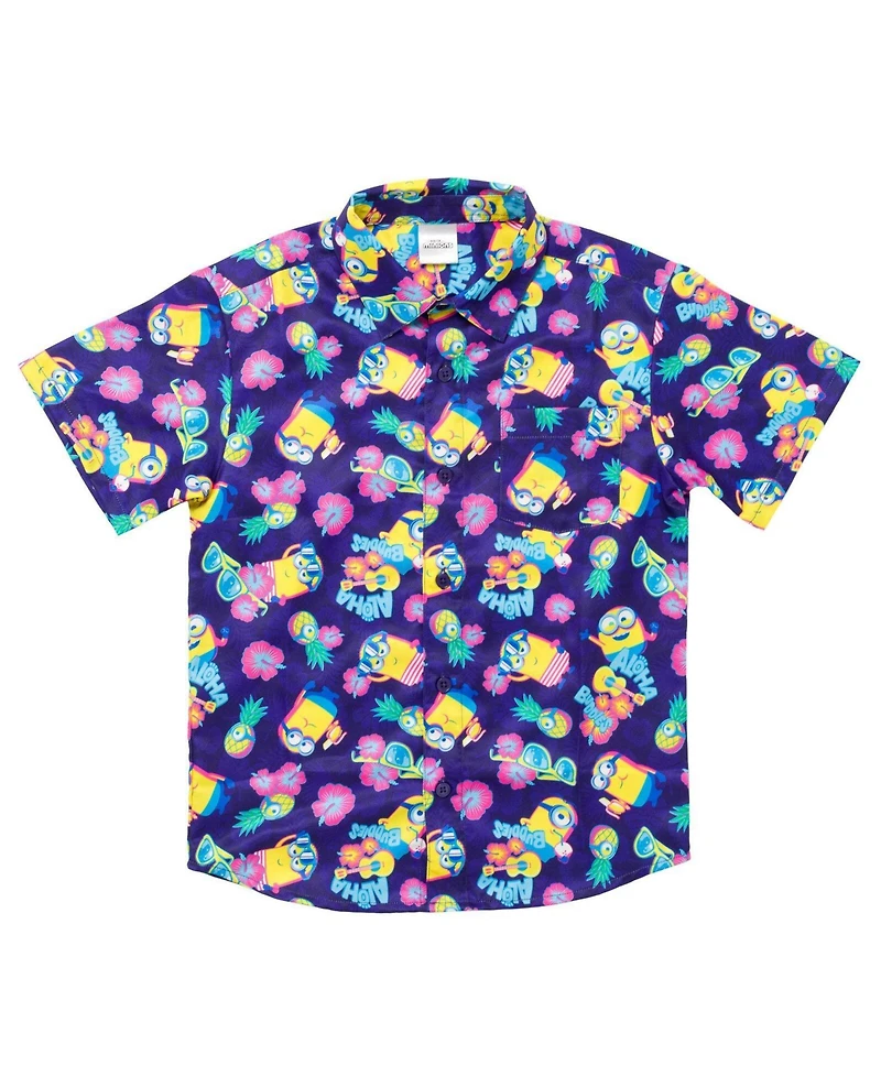 Minions Toddler Boys Despicable Me Hawaiian Short Sleeve Button Down Shirt