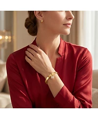 Rachel Glauber 14k Yellow Gold Plated with Cubic Zirconia Padlock Charm Stacking Bangle Bracelet