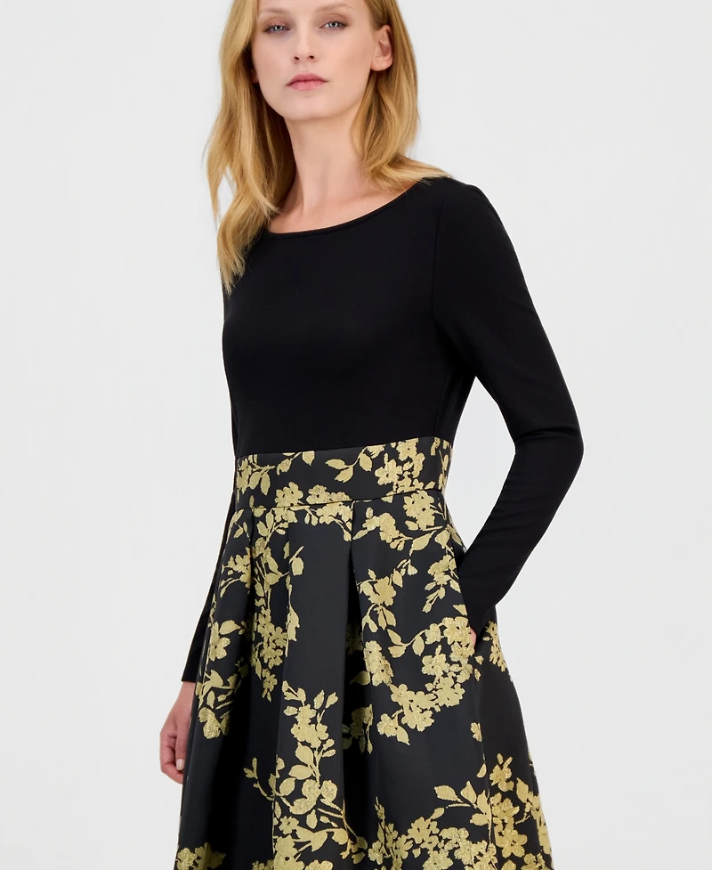 Anne Klein Women's Serentiy Fit & Flare Boat Neck Jacquard Dress