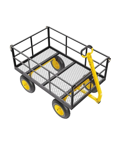 Vevor Steel Garden Cart 1400lb Capacity Heavy Duty Yard Wagon Utility Cart 13in Tires