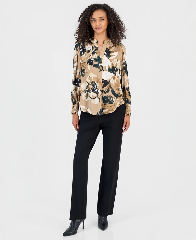 Anne Klein Women's Floral-Print Satin Pleat-Front Blouse