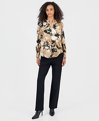 Anne Klein Women's Floral-Print Satin Pleat-Front Blouse