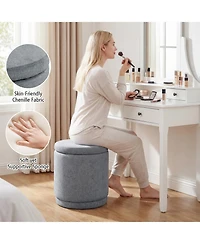 Slickblue Round Foot Stool Ottoman with Storage Space, Removable Lid and Wood Frame
