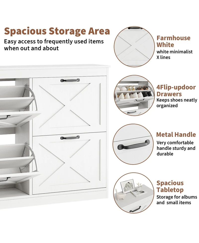 homfan Shoe Cabinet with Flip Drawers - Narrow Freestanding Entryway Shoe Storage Organizer for Hallway Foyer Mudroom