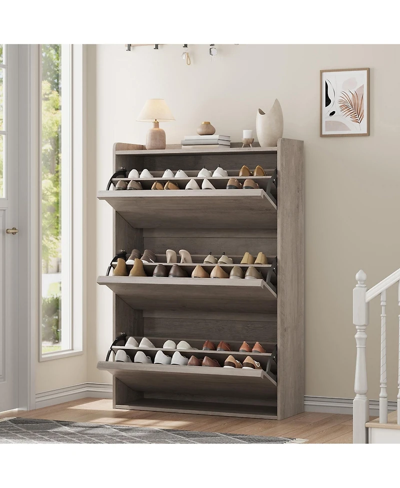 homfan Shoe Cabinet with 3 Flip Drawers - Hidden Wood Storage for Entryway Hallway Living Room
