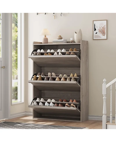 homfan Shoe Cabinet with 3 Flip Drawers - Hidden Wood Storage for Entryway Hallway Living Room